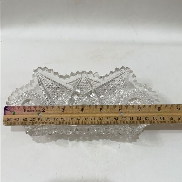 24% Lead Clear Vintage Cut Glass Serving Dish Bowl Saw Tooth Scalloped Edge - Picture 9 of 14